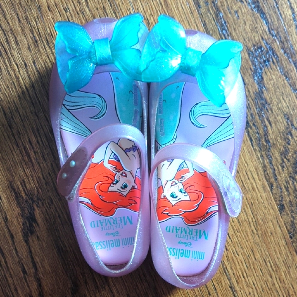 Mini Melissa Disney Little Mermaid Shoes - Pink and Teal, Size 11